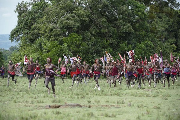 ©bushtreksafaris group of maasai running at ceremony #2 meet the maasai private safari with Bushtreksafaris